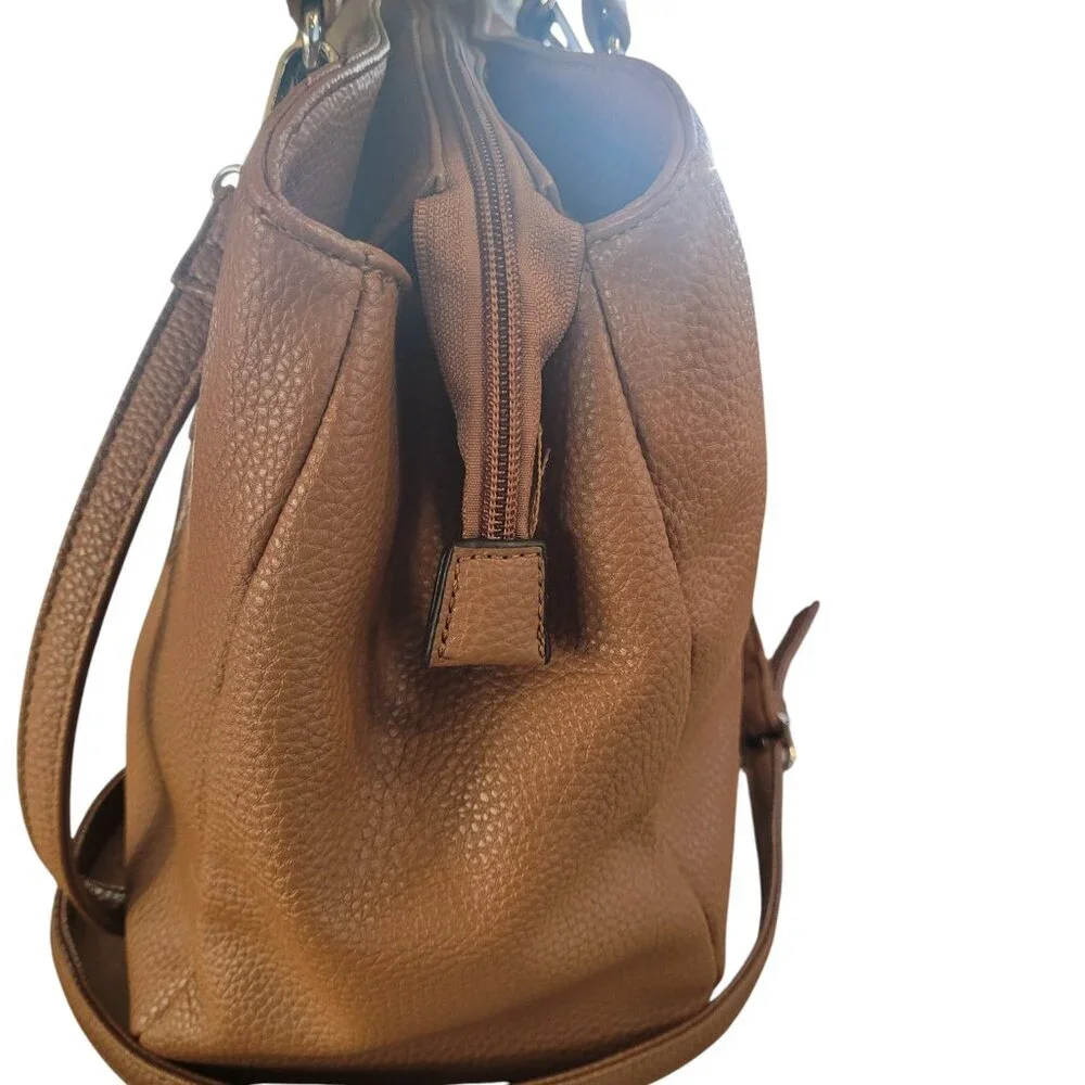 Kate & Alex Caffaro Handbag Brown Double Handle Crossbody Pebbled Faux Leather - Picture 6 of 10